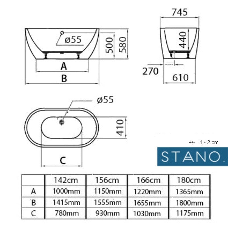 Baignoire îlot design ovale BOSTON blanche 166 cm - 4