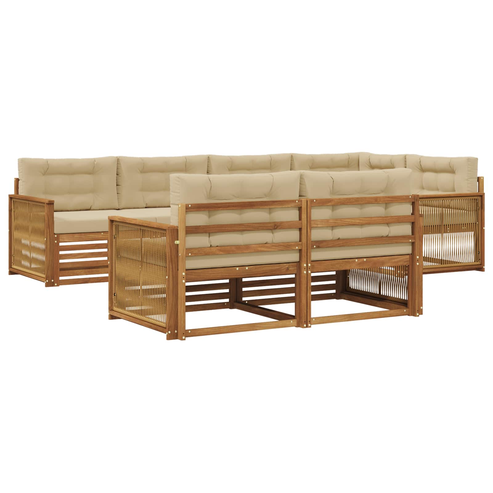 Ensemble de canapés d'extérieur, 7 pièces, naturel et beige, pour la terrasse - 2