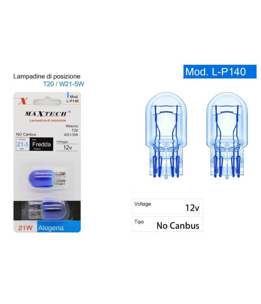 Trade Shop - Lampadine Di Posizione Auto T20 W21-5w 12v Luce Fredda No Canbus Alogena L-p140 - - 2