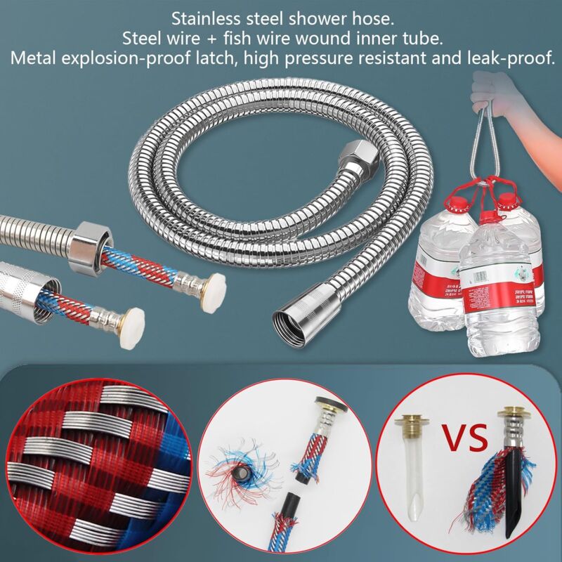 Pommeau de douche à main tout en métal avec filtre Ensemble de pomme de douche en acier inoxydable avec tuyau de 59 pouces - Haute pression 2,5 GPM - 4