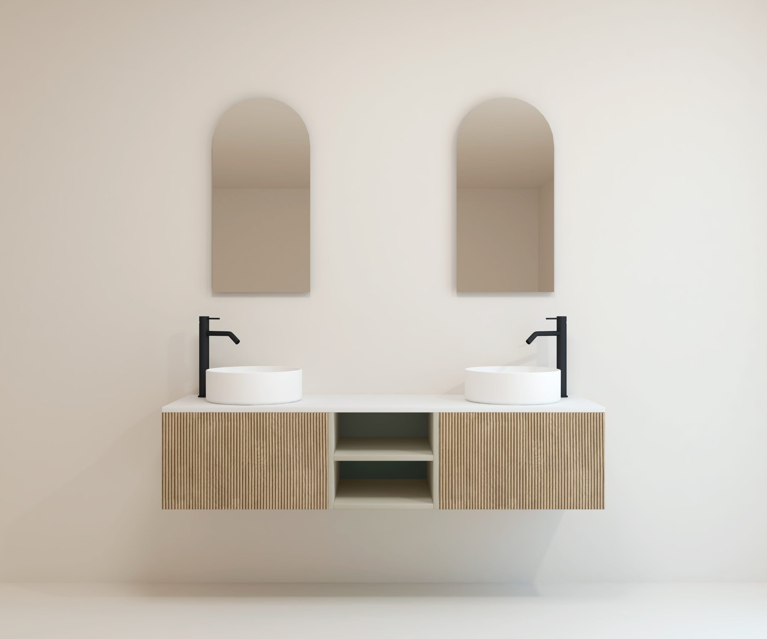 Pack Meuble Salle de Bain Avantarea avec Double Vasque + Double Miroir Alma CHALAIN Biscuit 160CM - 4