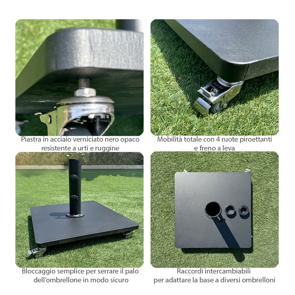 Tempo Style - Pied de parasol en acier de 54 kg avec roulettes - 5