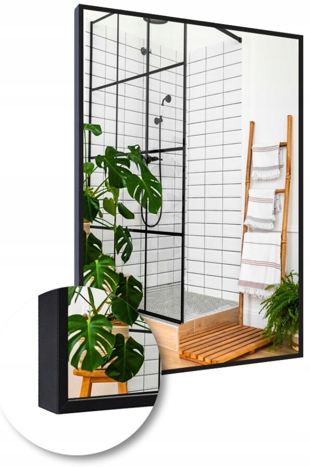 Lustro 90X100 W Czarnej Ramie Aluminiowej Mat Loft Bez Oświetlenia Loftowe