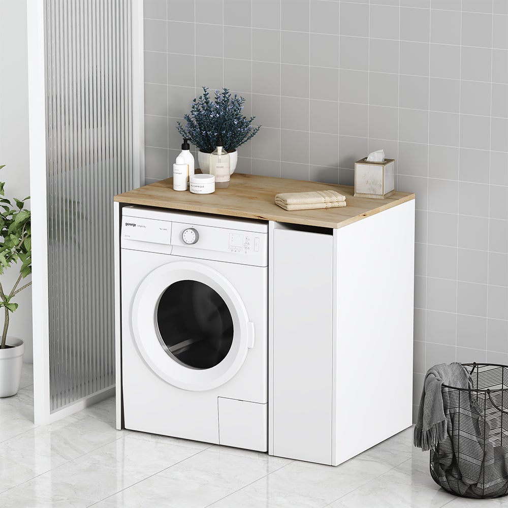 Vicco Armario para lavadora Lavik, Blanco, 93.5 x 88.5 cm con 3 compartimentos - 4