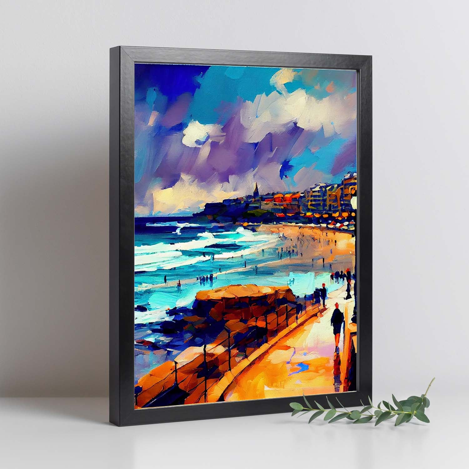 Nacnic bondi beach sydney australia pintura al óleo de pincel stro estampados estético para el diseño de dormitorio o sala de estar a3 marco negro