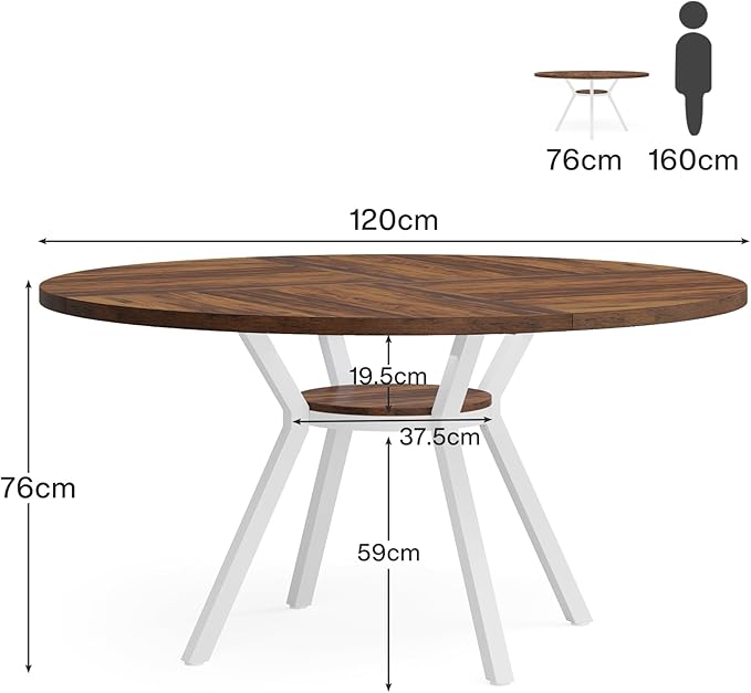 Tribesigns Okrągły stół do jadalni z blatem z MDF, 120 * 120 * 75 cm, z czterema metalowymi nogami, biały, idealny w stylu retro skandynawskim - 3