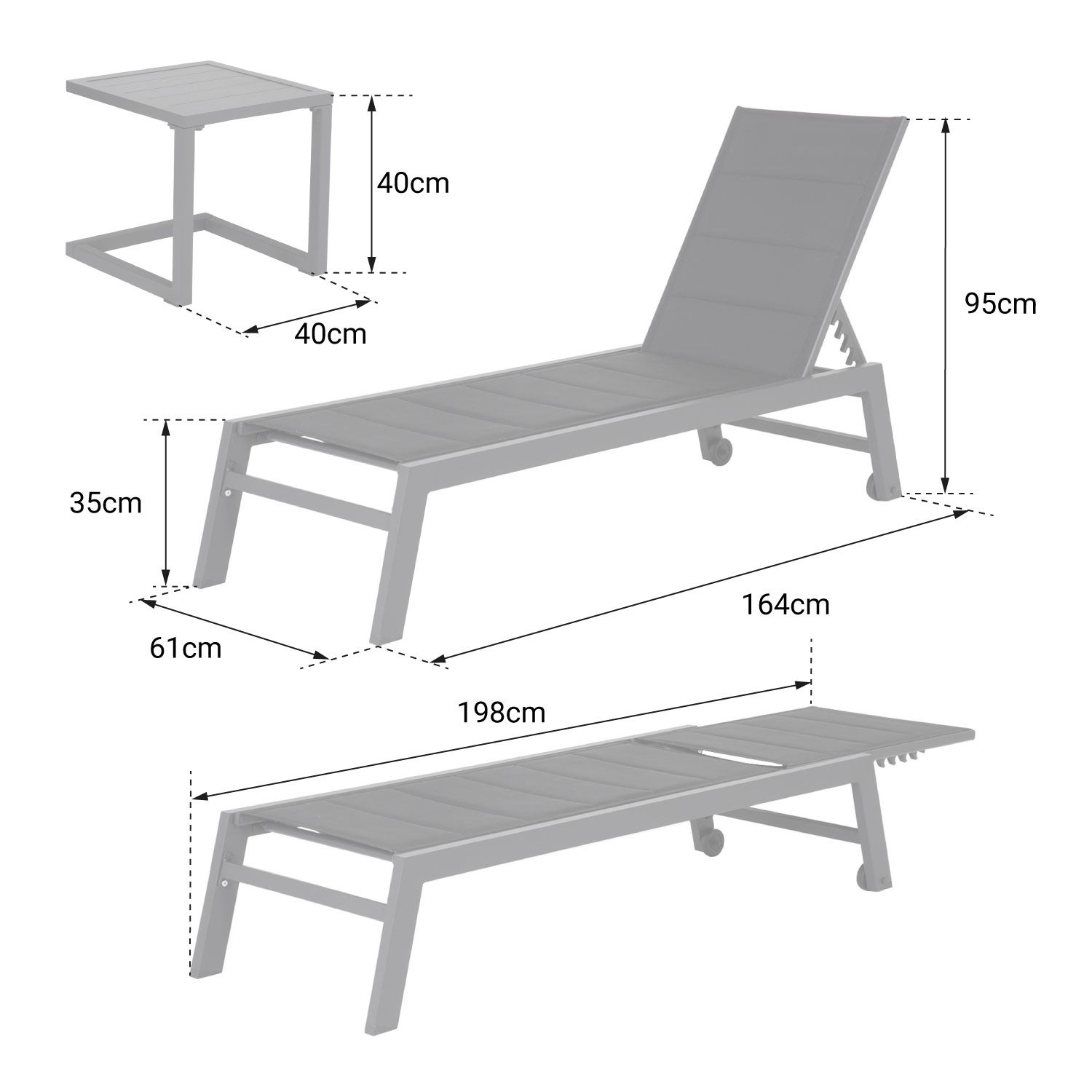 Set bain de soleil et table d'appoint gris et blanc aluminium 1 place BARBADOS - 8