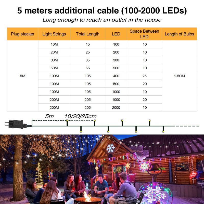 LED guirlande lumineuse 100m 500LED avec 8 modes guirlande extérieure pour intérieur Noël mariage fête jardin déco blanc froid - 2