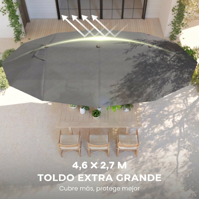 Parasol de jardin double 460 x 270 x 240 cm – Parasol anti-UV avec manivelle pour patio, terrasse et piscine – Gris - 7