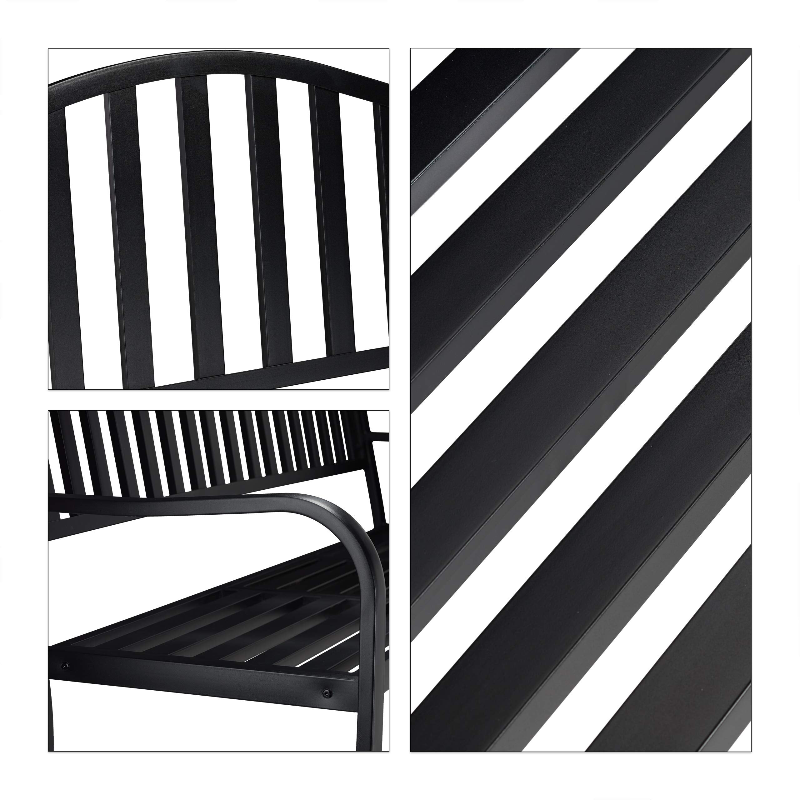 Banc de jardin avec table pliante, 3 places, extérieur, balcon et terrasse, robuste, 90 x 150 x 57,5 cm, noir, Relaxdays - 9