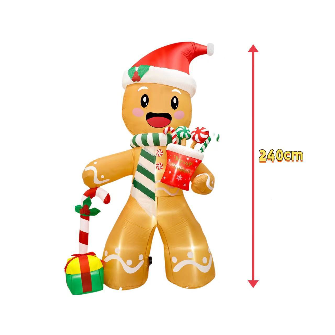 Decorazione natalizia gonfiabile da esterno da 240 cm, Omino di pan di zenzero gonfiabile con luci LED integrate, Decorazioni natalizie da giardino - 5