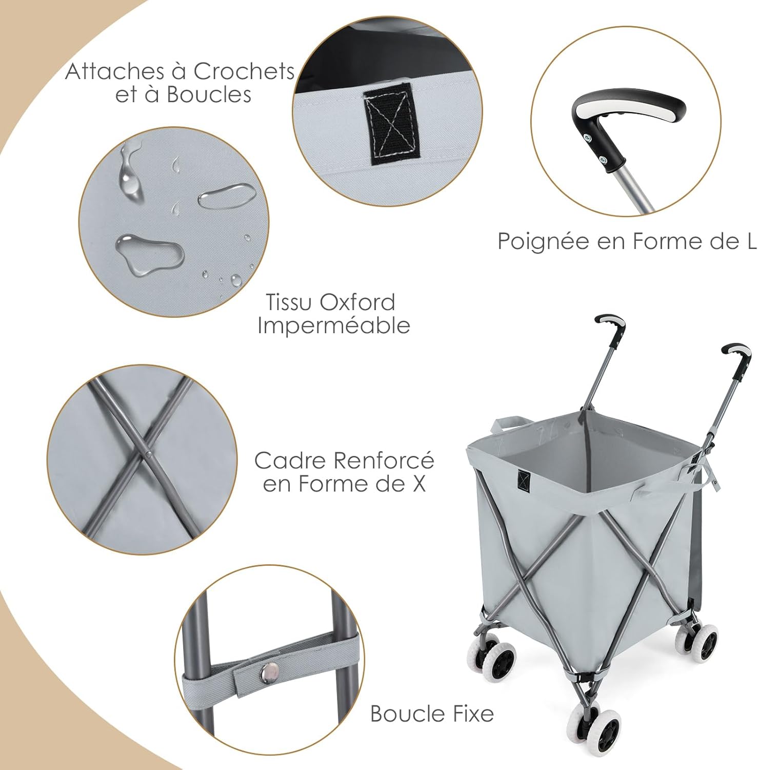 Carrello Spesa Pieghevole con Ruote, Carrello Portaspesa con Fodera in Tessuto Oxford Rimovibile e Impermeabile, 90L, Capacità di peso 55 kg ( - 7