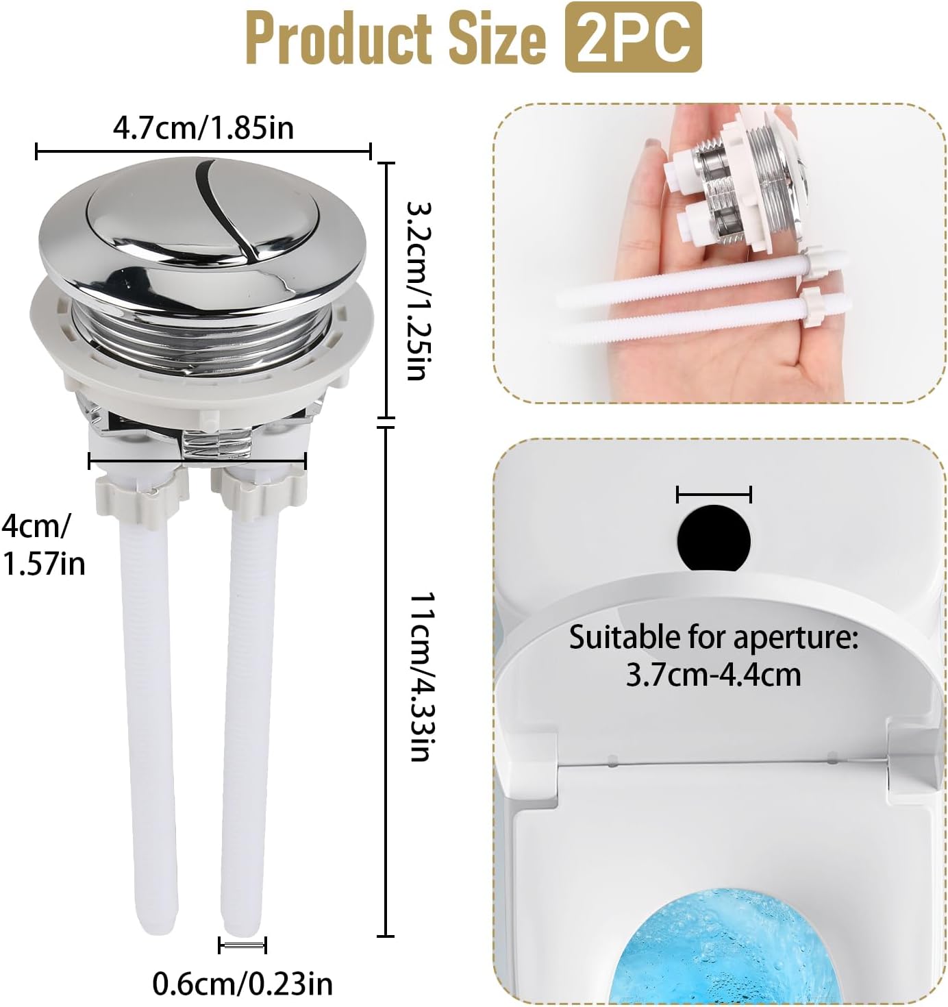 2Pcs Toilet Boutons de Chasse d'eau 38mm, Double Bouton de Chasse d'eau de Remplacement, Réservoirs Toilettes Bouton Poussoir Universels pour Réservoi - 2