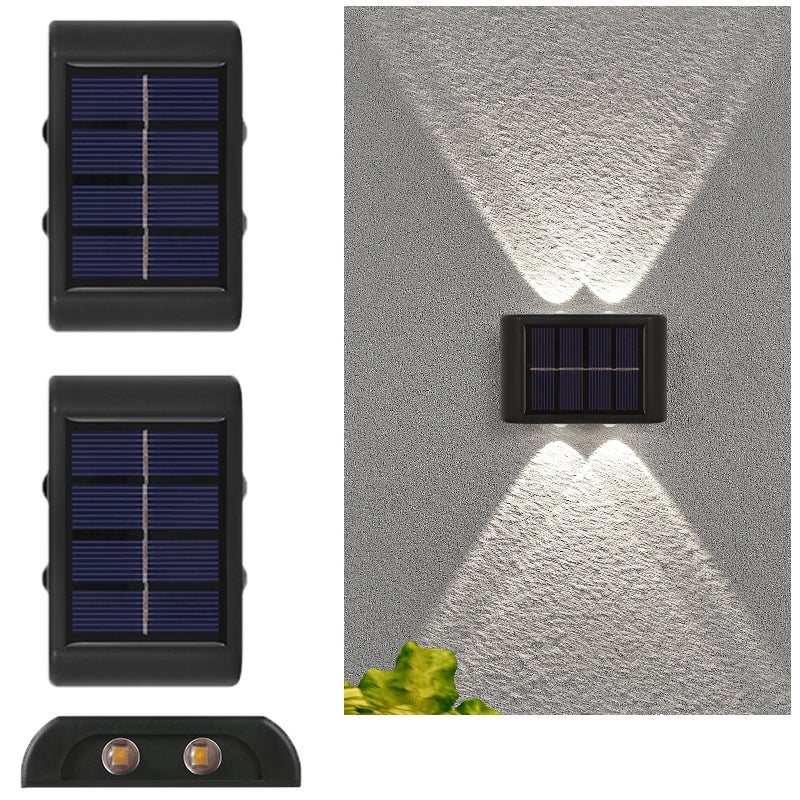 Zewnętrzne lampy solarne 4 LED, oświetlenie słoneczne na ogrodzenie, wodoodporne, do tarasów, patio, schodów i ogrodów, światło białe 6500K (2 sztuki)