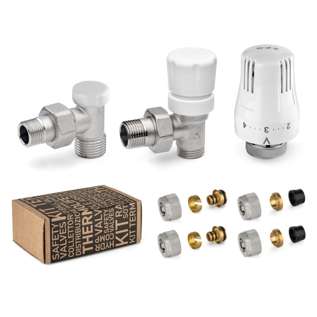 Kit válvula radiador y cabezal termostático Ø3/8