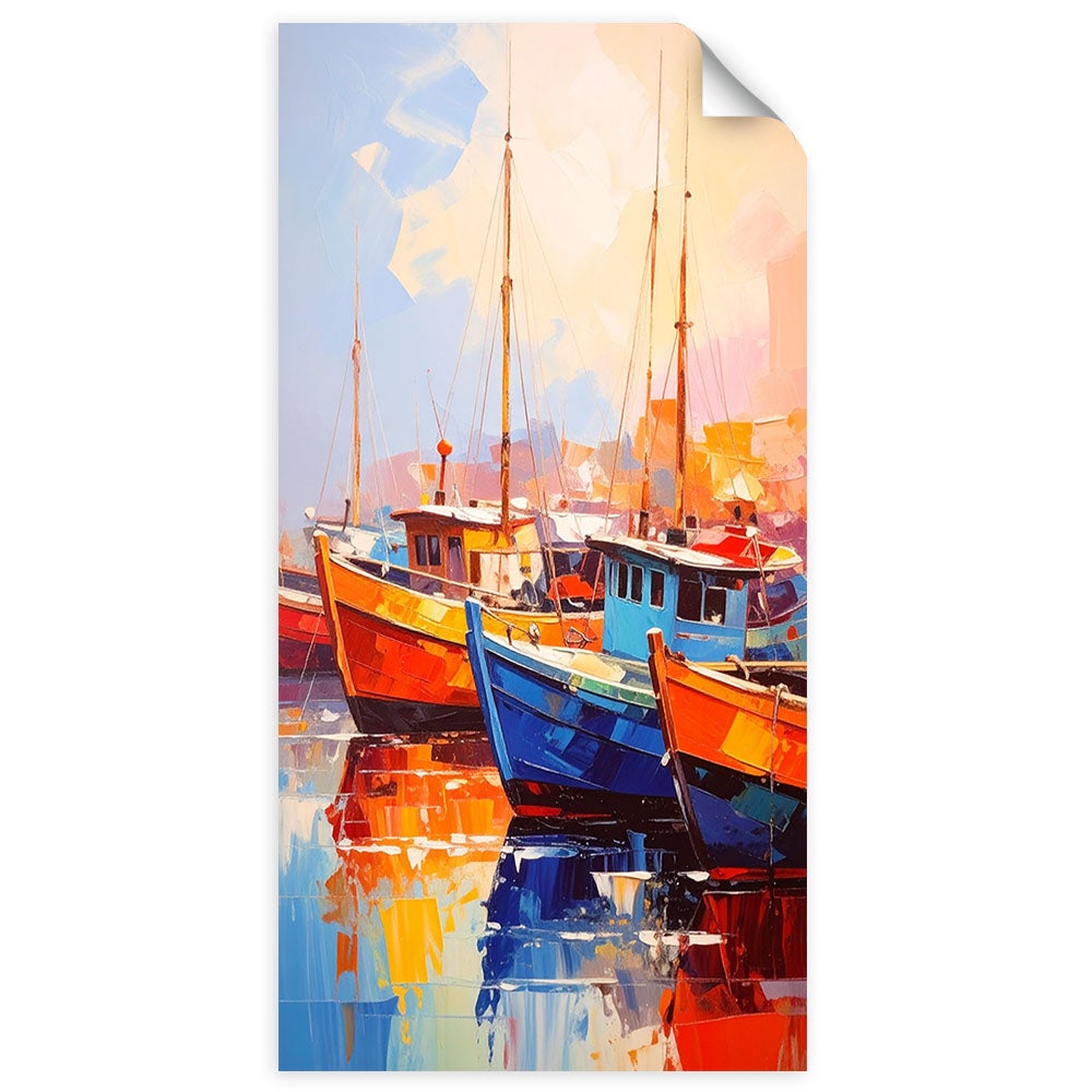 Naklejka na ścianę do pokoju młodzieżowego, Kolorowe Łodzie w porcie 60x120