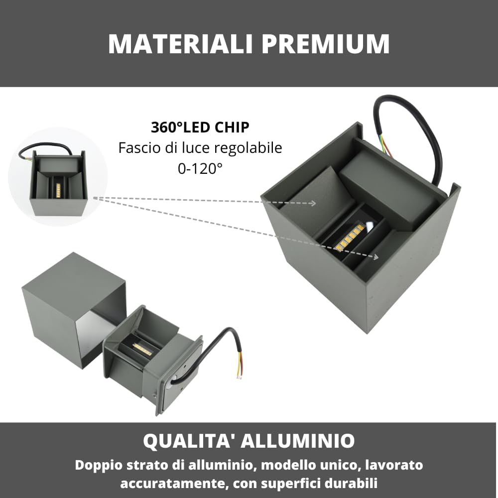 Applique murale d'extérieur LED Cube 12 W, étanche IP65, angle d'éclairage réglable, noir, lumière naturelle 4000K - 2