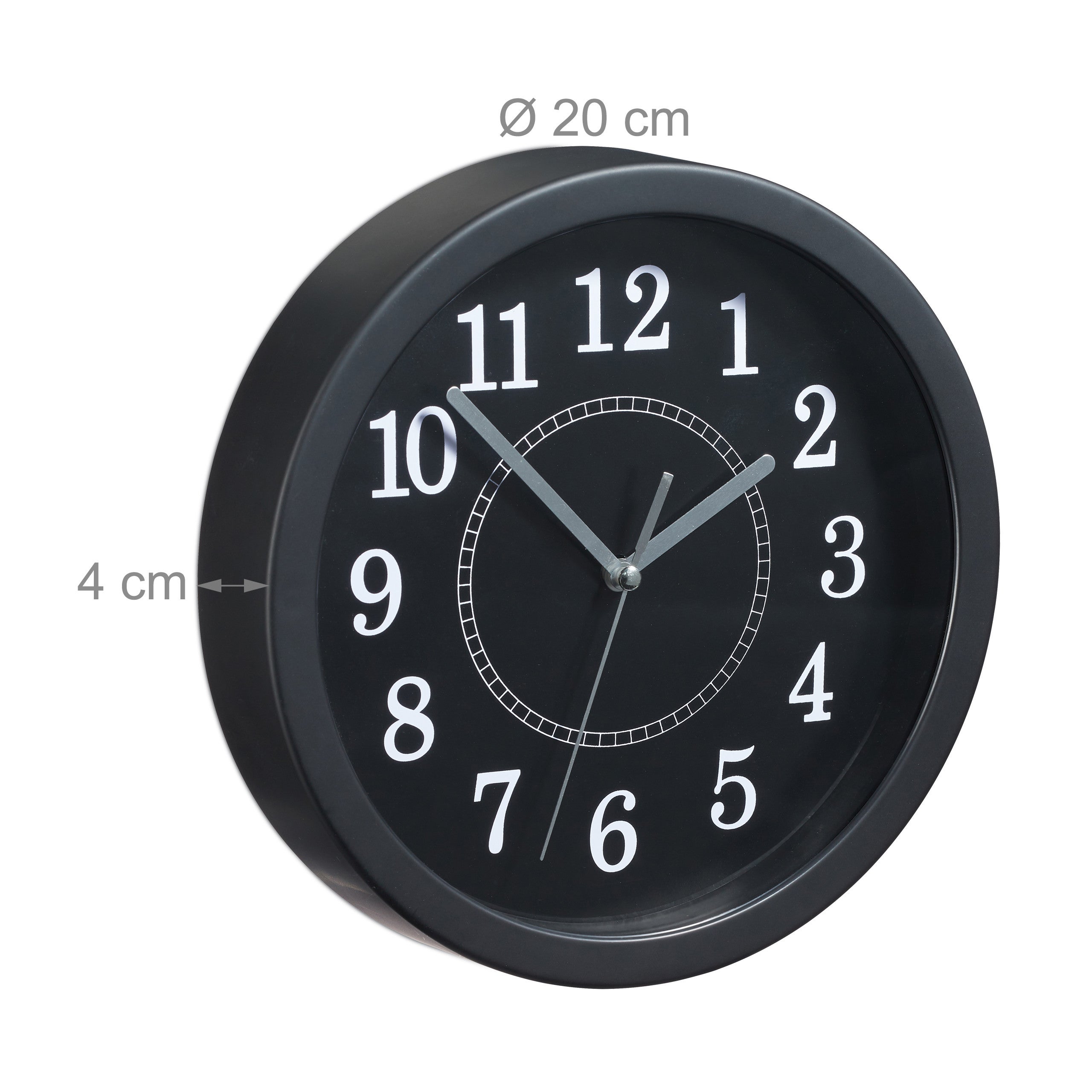 Set da 3 Orologi da Parete, Rotondo, Ø 20 cm, da Appendere al Muro, Design Classico, a Batteria, Wall Clock, Nero - 4