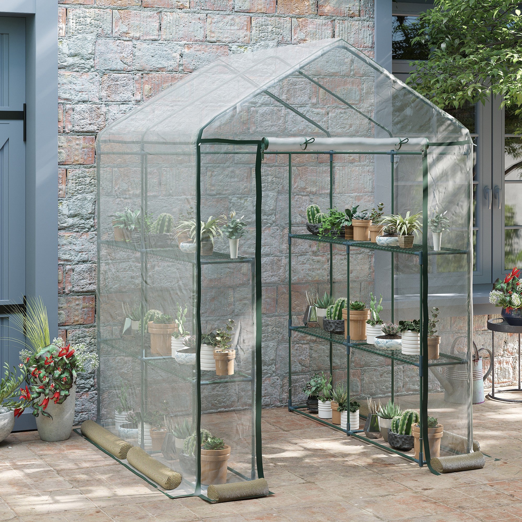 Serre de jardin extérieure en PVC transparent, serre balcon avec étagères pour plantes maraîchères de 1,43 x 1,43 x 1,95 m - 3