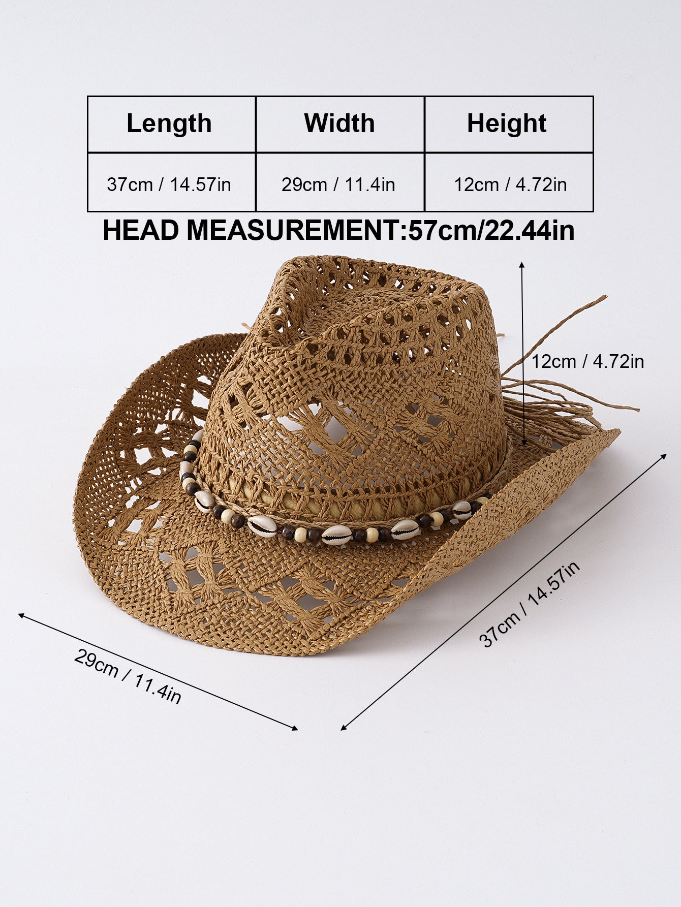 Chapeau de cowboy, chapeau de plage à larges bords, chapeau de soleil respirant, chapeau de paille - 6