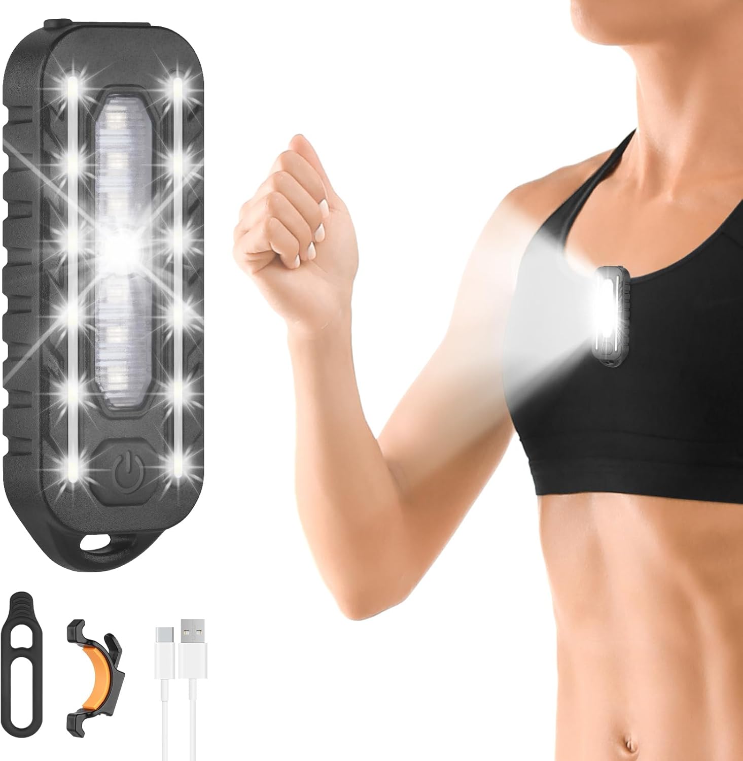 Lampe Course à Pied Rechargeable USB – Led Running Pectorale Super Lumineuse, 3 Modes (fort/moyen/stroboscope), étanche IPX6, Sangle Ajustable – Parfaite Pour Jogging, Camping, Vélo Et Randonnée