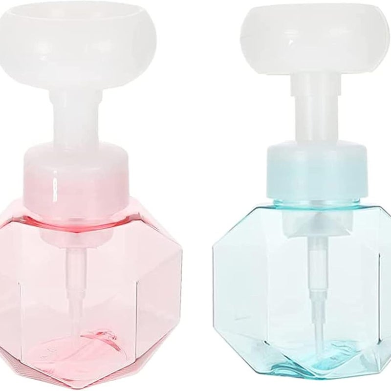 Zestaw 2 napełnianych dozowników pianki do kąpieli w kształcie kwiatów, jasnoniebieski i różowy, 300 ml