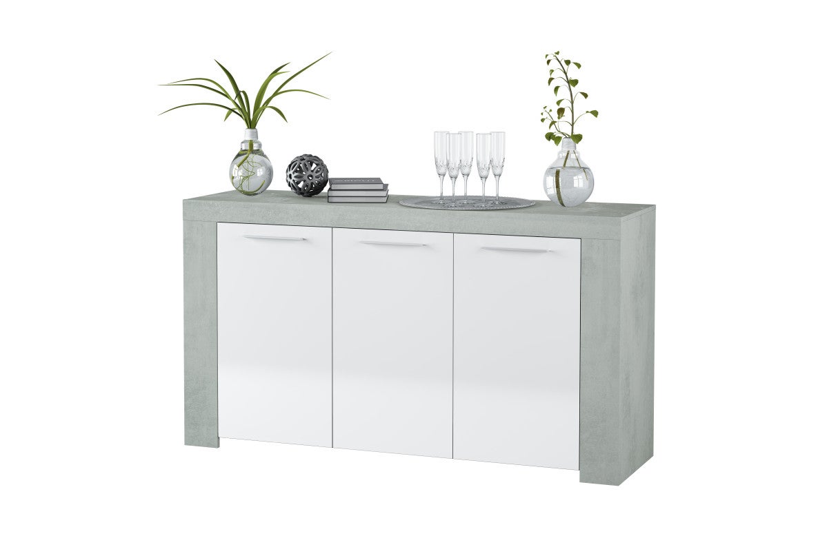 Buffet WENDY 3 portes L144cm - Blanc / Béton - 6