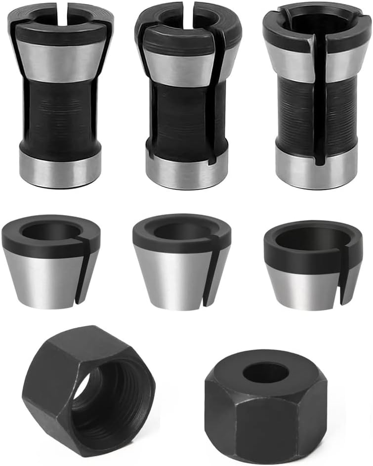 Adapter głowicy wiertarskiej ze stali 6 mm, 6,35 mm i 8 mm + 2 nakrętki do wiertarek, grawerek, trymerów i maszyn do obróbki drewna.