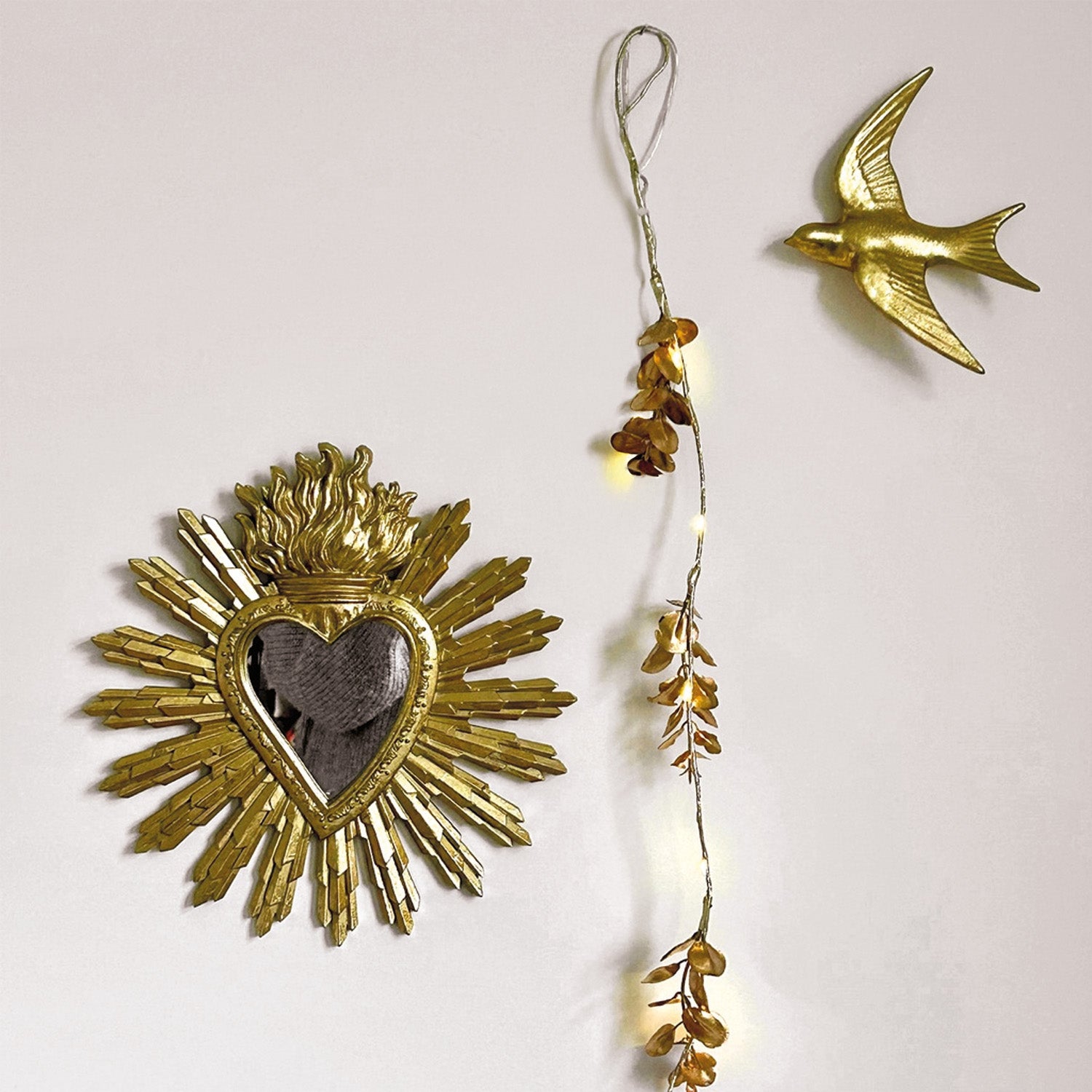 Ex-voto miroir décoratif en forme de coeur - Doré - 28x28 cm - Résine - 2