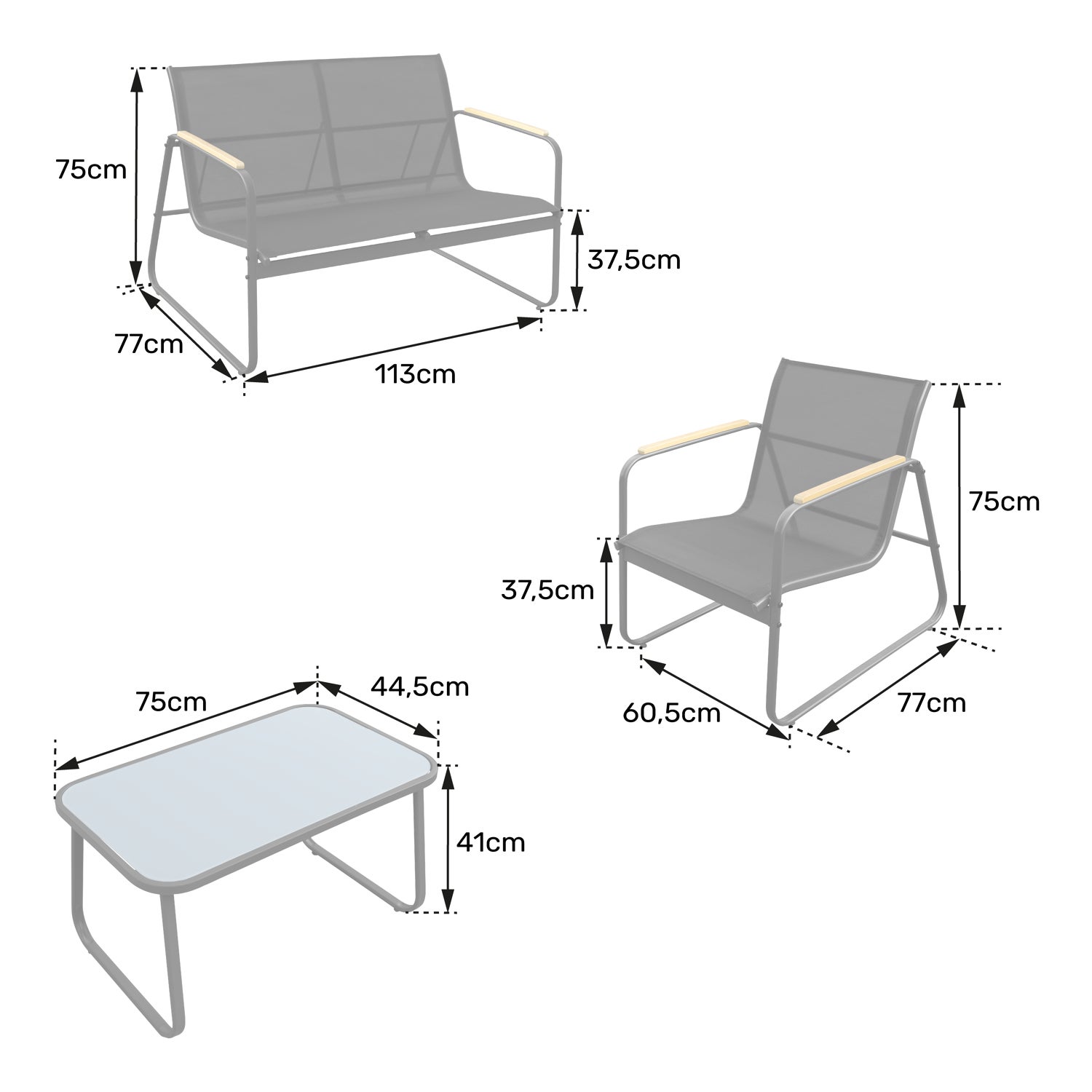 Set di mobili da giardino in alluminio 4 posti antracite TENERIFE - 8