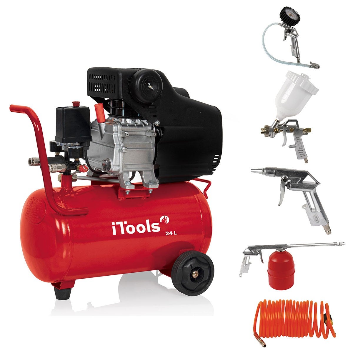 Compressore D’Aria Silenzioso 8 Bar 50L 115 PSI – Motore 2CV 1,5kW Con Kit 5 Accessori Per Aria Compressa