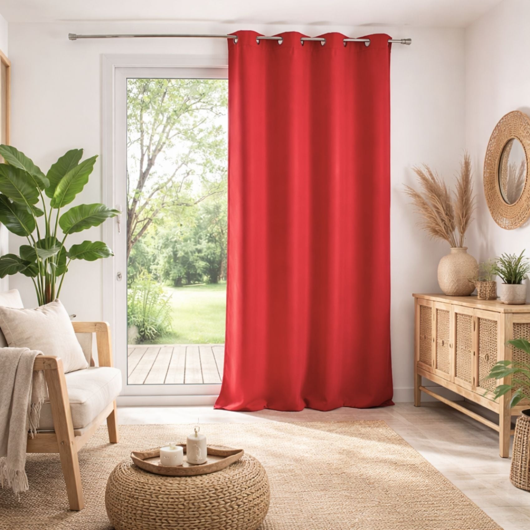 Rideau rouge à œillets - Rouge - 145x260 cm - Polyester | Leroy Merlin