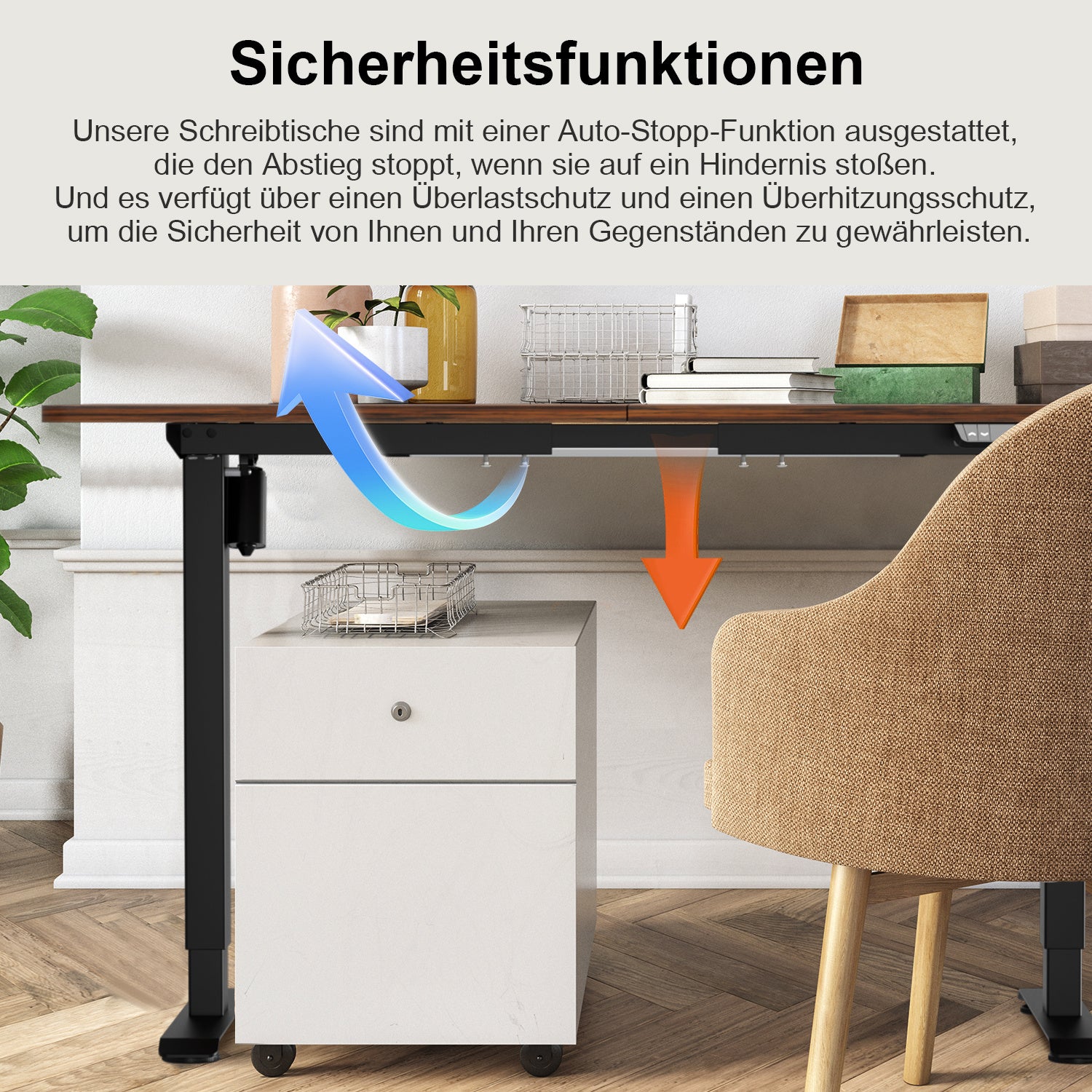 Biurko z regulacją wysokości 120 x 60 cm, elektryczne biurko stojące z portem ładowania USB-A/C, sterowanie z pamięcią, funkcja antykolizyjna - 4