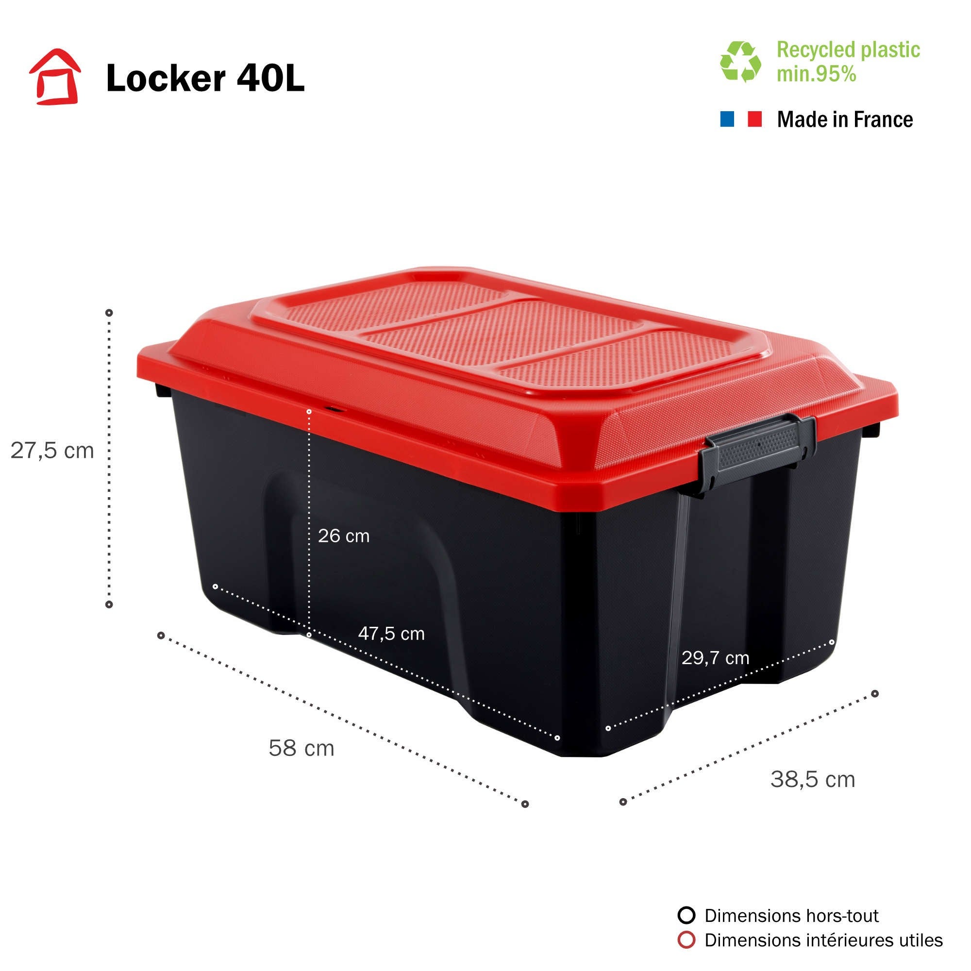 Lot de 6 malles de rangement en plastique 40l avec couvercle clipsable LOCKER - 2