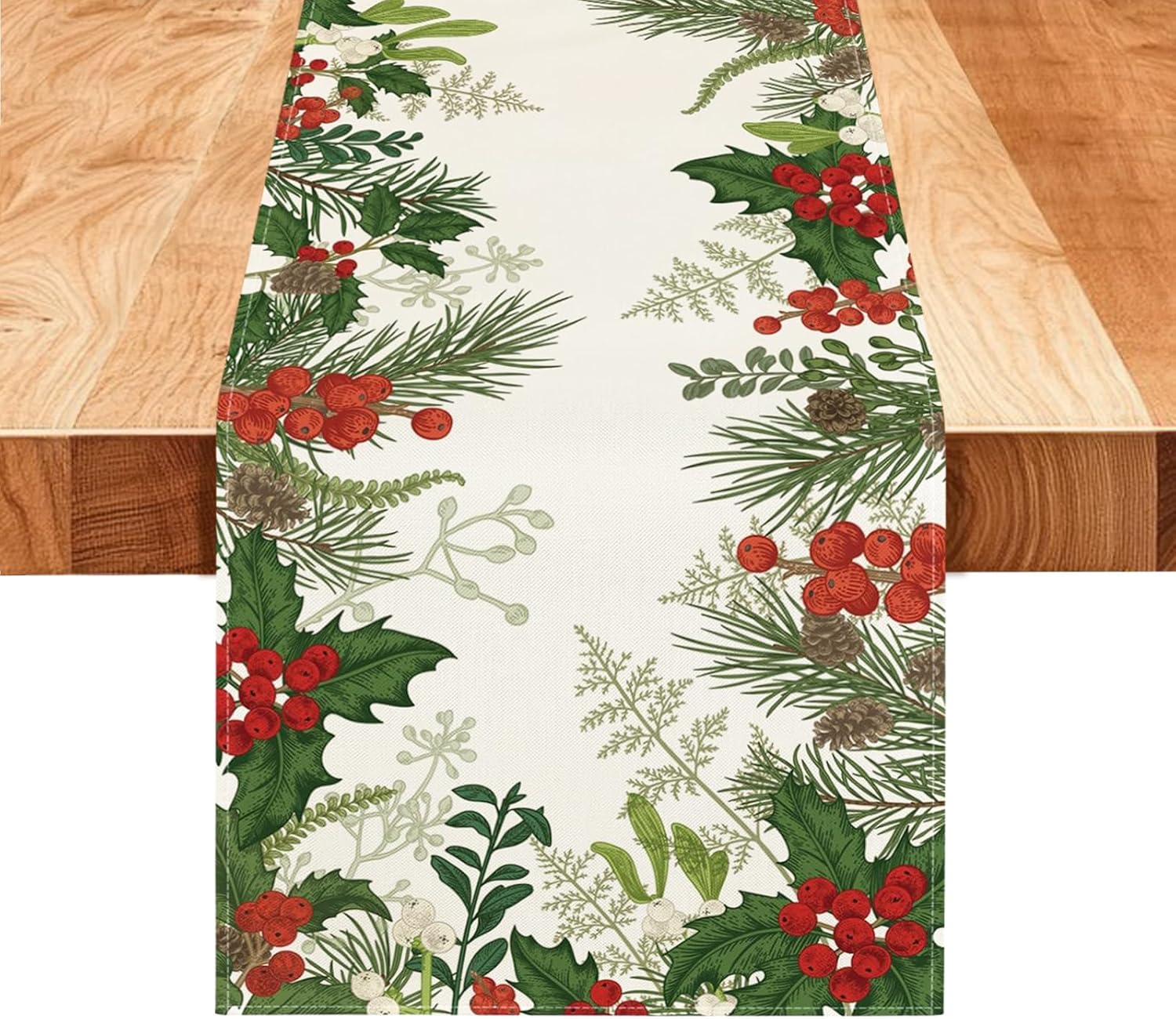 Biały bieżnik świąteczny 33x183 cm Zmywalny materiał na centralny element stołu świątecznego Bieżnik w zimowym stylu, odpowiedni do dekoracji
