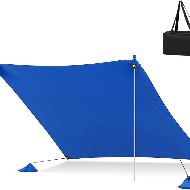 Plenerowy Namiot Plażowy 3x3 m, Namiot Plażowy, Worki z Piaskiem, 2 Aluminiowe Słupki, Kołki do Mocowania, Torba Transportowa, UPF50+, Niebieski