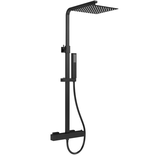Valaz Barre de douche thermostatique carrée réglable jusqu'à 120 cm noir mat - Série Segura - 25 cm