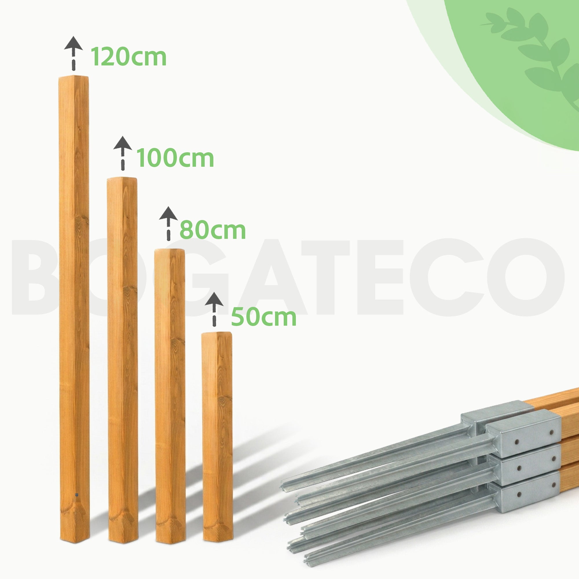 Lot de 6 Poteaux Carrés en Bois Imprégné BOGATECO - 5x5x120 cm - Pour Clôture et Jardin - 6