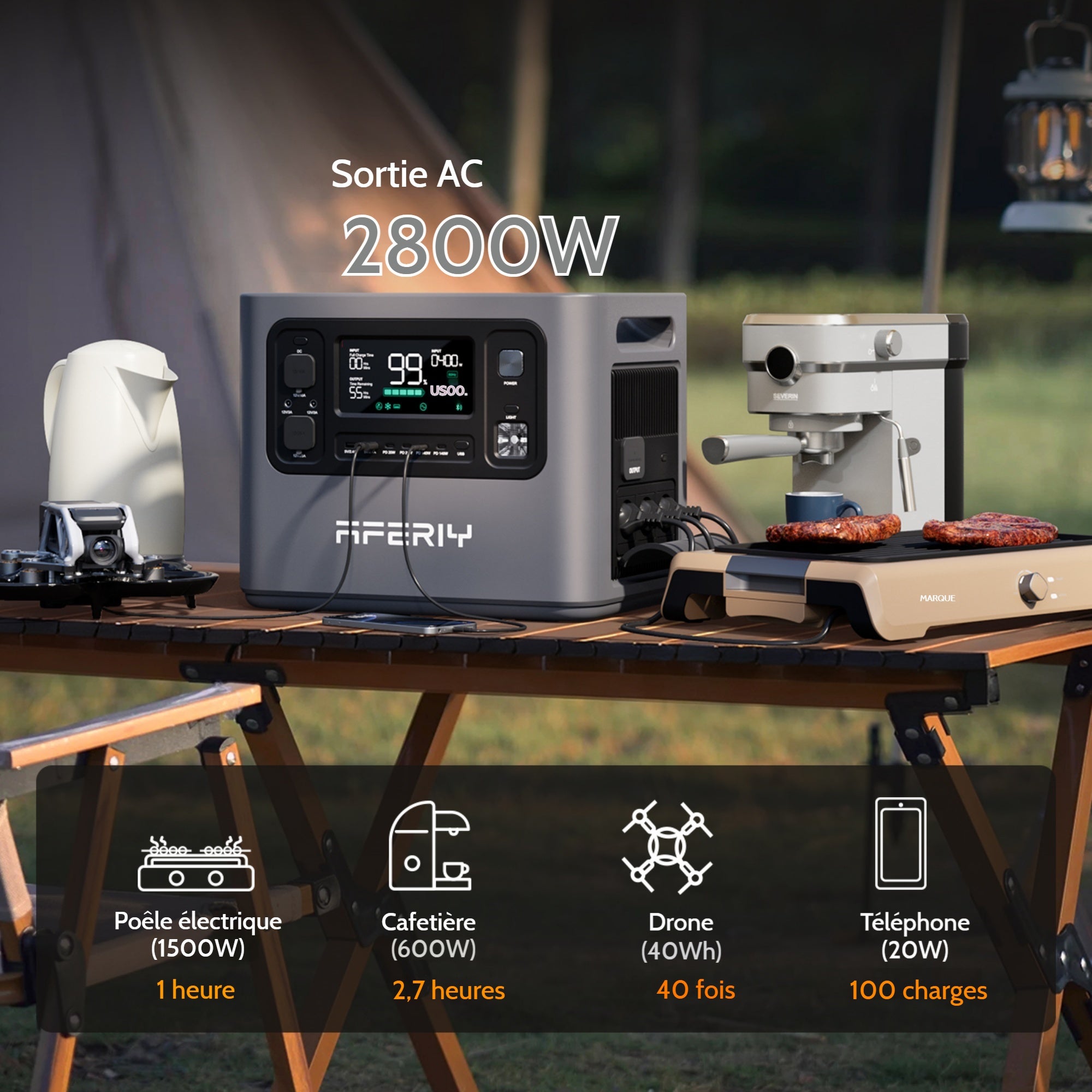 Station électrique portable 2800W 2048Wh extensible 10,24kWh batterie LiFePO4 recharge rapide 1,5h MPPT 1200W UPS App mobile noir - 3