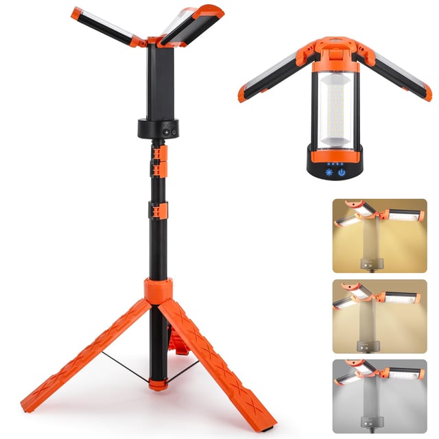 Lampe de travail rechargeable, lampe de camping LED sans fil, batterie 9000 mAh, intensité variable 3000-6600 K, avec trépied amovible