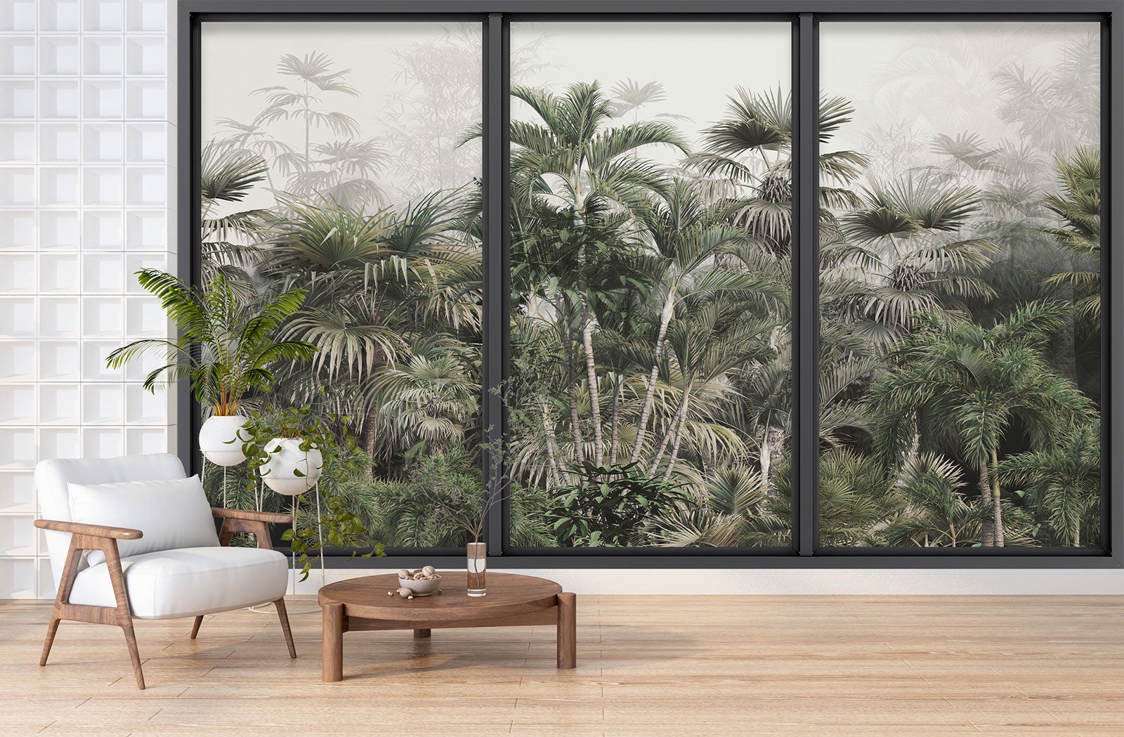 Papier peint panoramique intissé décoratif Trompe l'oeil baie vitrée - Jungle - L195 cm x H117 cm - 3