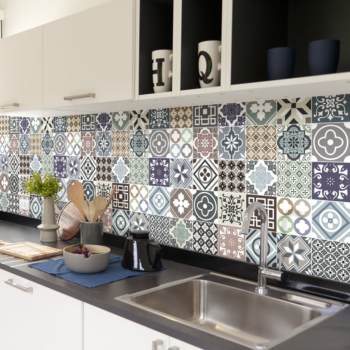 30 vinilos baldosas de cemento azulejos tiaha - adhesivo de pared - revestimiento sticker mural decorativo - 30stickers15x15cm