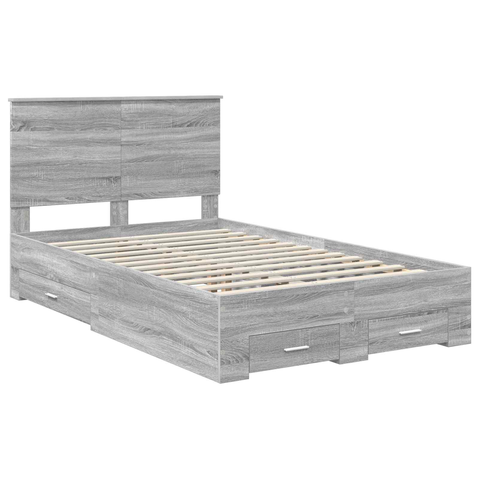 Cadre de lit en panneau de bois gris pour la chambre, 135 × 190 cm - 4