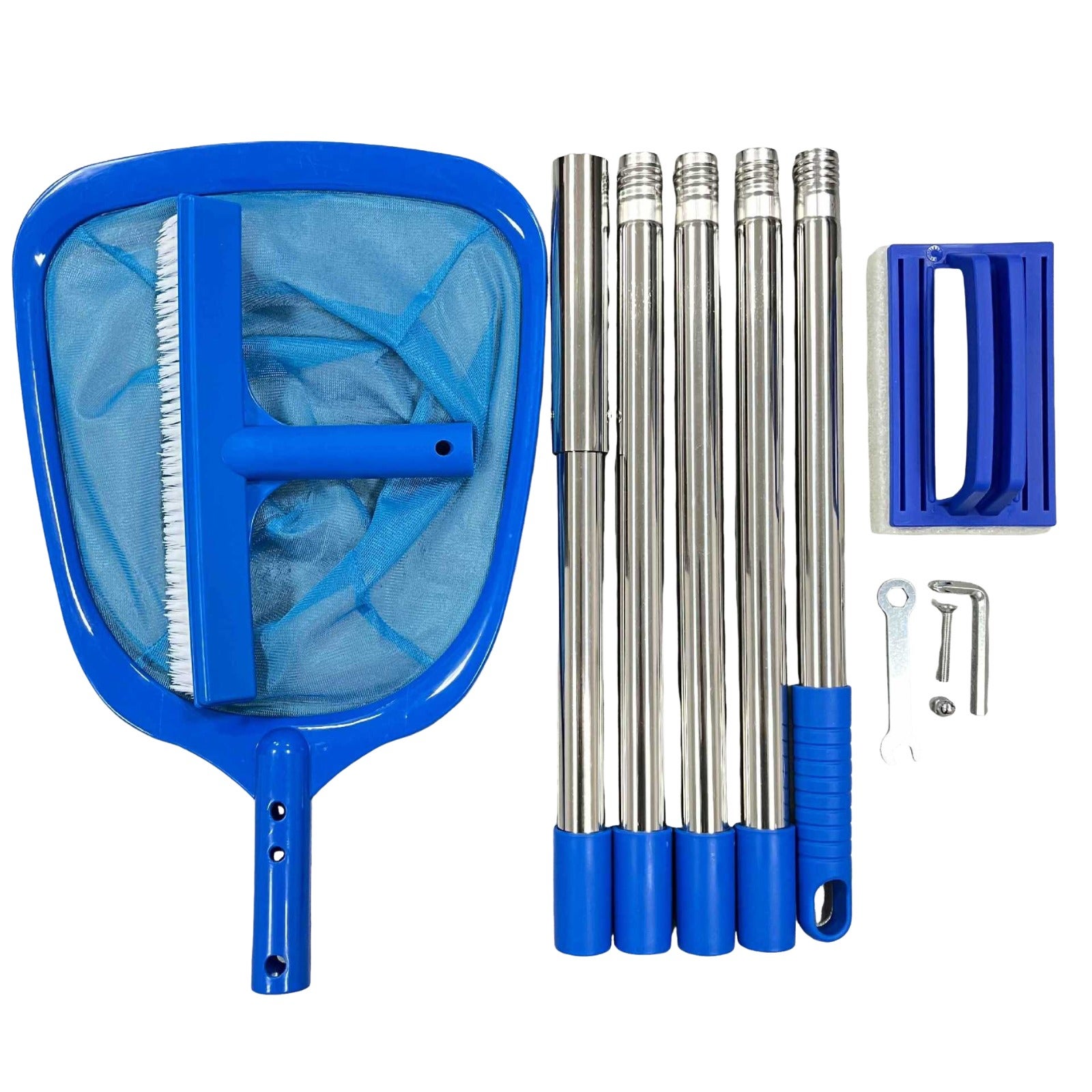 Kit Entretien Piscine avec Épuisette et Brosse, Perche Télescopique 5 Sections, Brosse Caoutchouc et Mousse, Nettoyage Fond et-Paroi. - 6