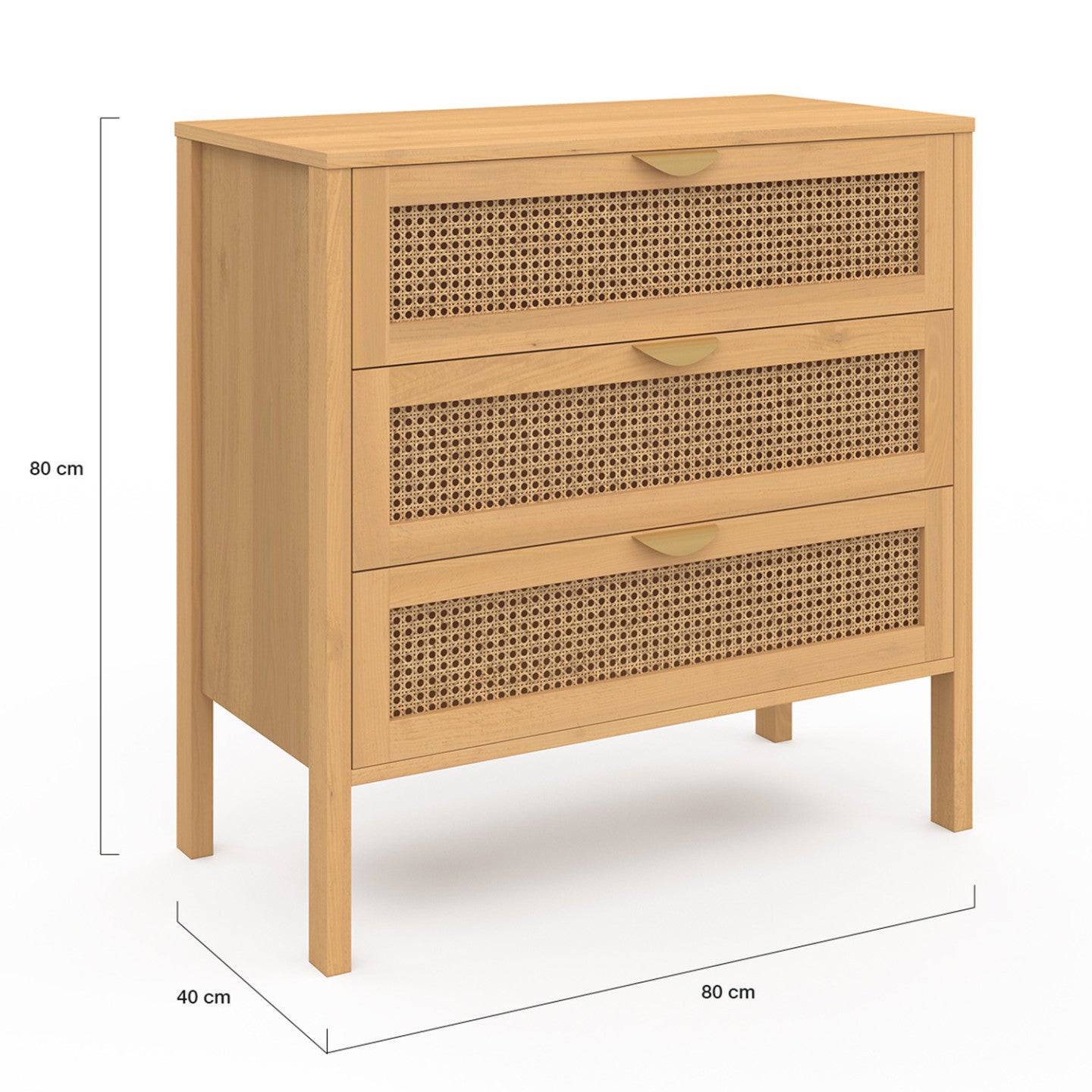 Commode 3 tiroirs EDHEN 80 cm cannage coloris bois - 5