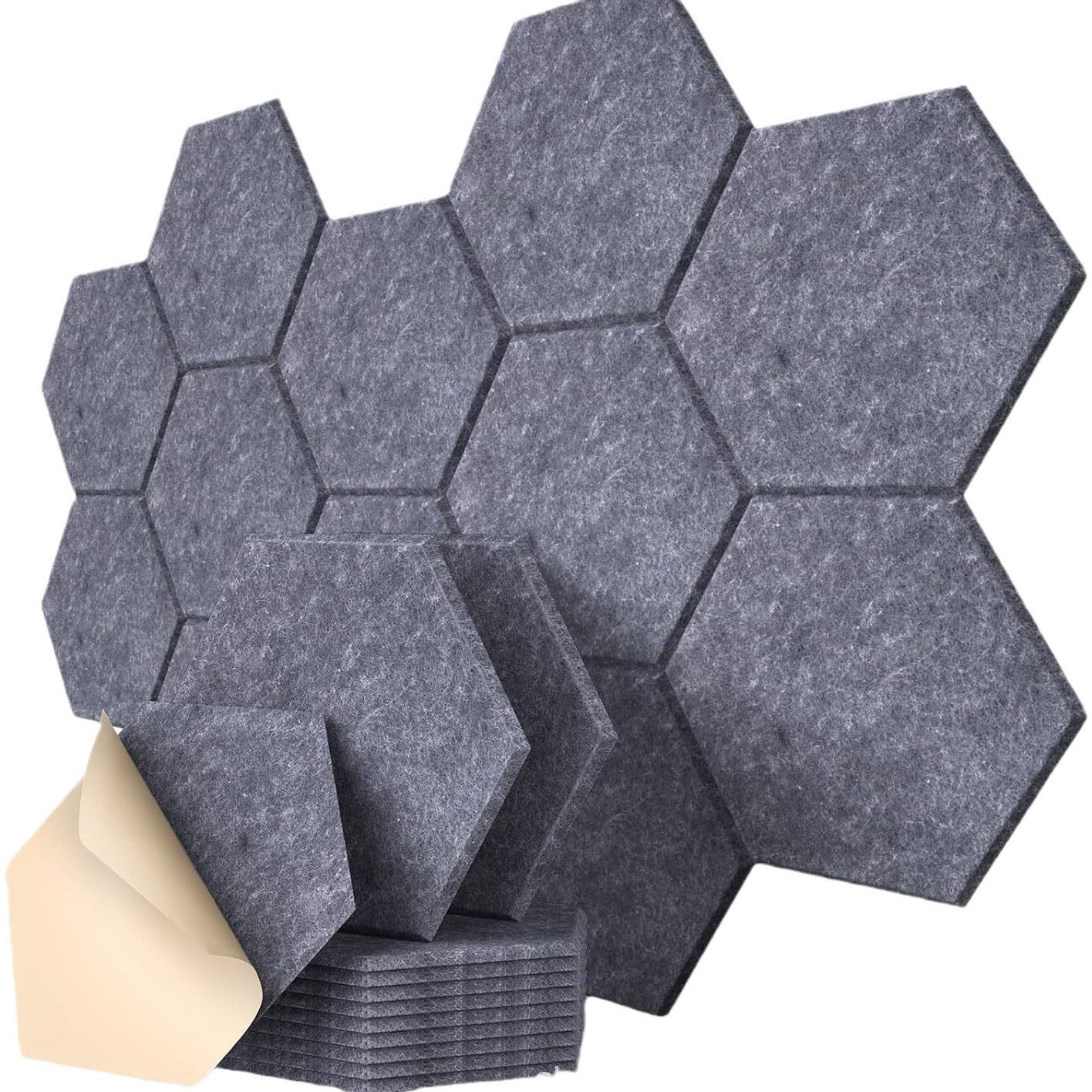 Sześciokątne panele akustyczne ścienne, samoprzylepne, do biur i salonów gier, 30,5 x 25,4 x 1 cm, ciemnoszare, 24 sztuki