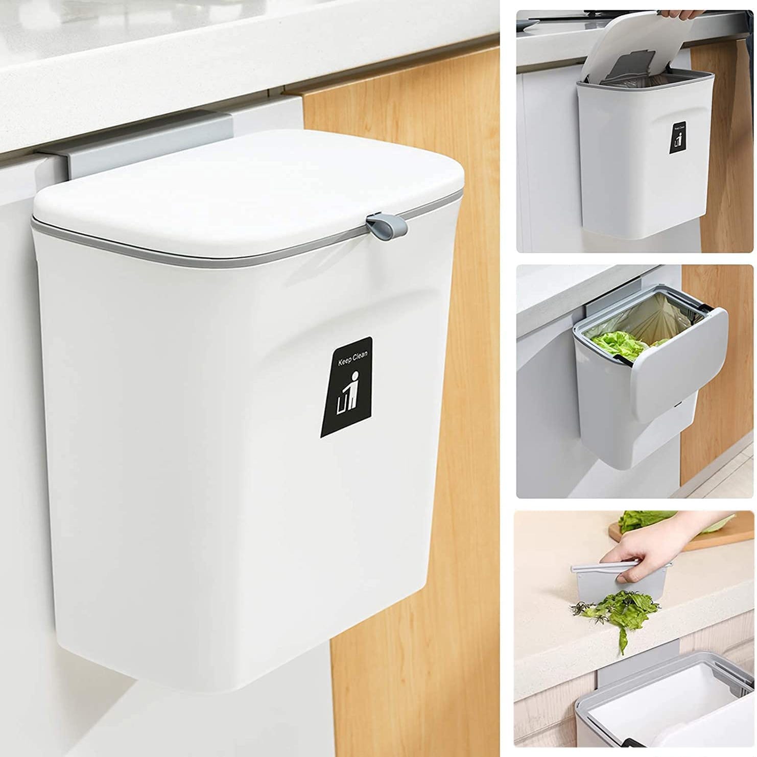 Poubelle Murale Pliable 13,6 L - Pour Porte Ou Mur De Cuisine, Salle De Bain, Camping-car - Design Blanc Compact