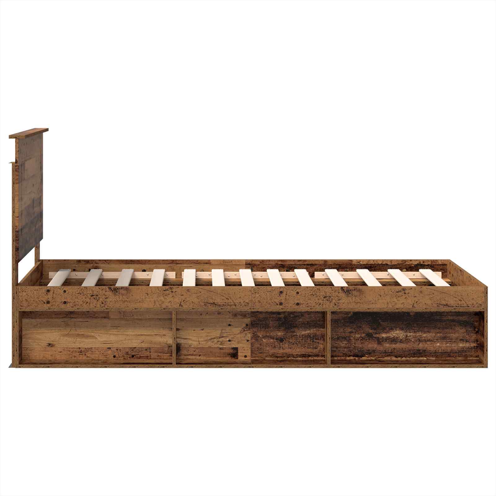Cadre de lit, finition bois ancien, en bois de pin massif, pour la chambre, 75 × 190 cm - 8