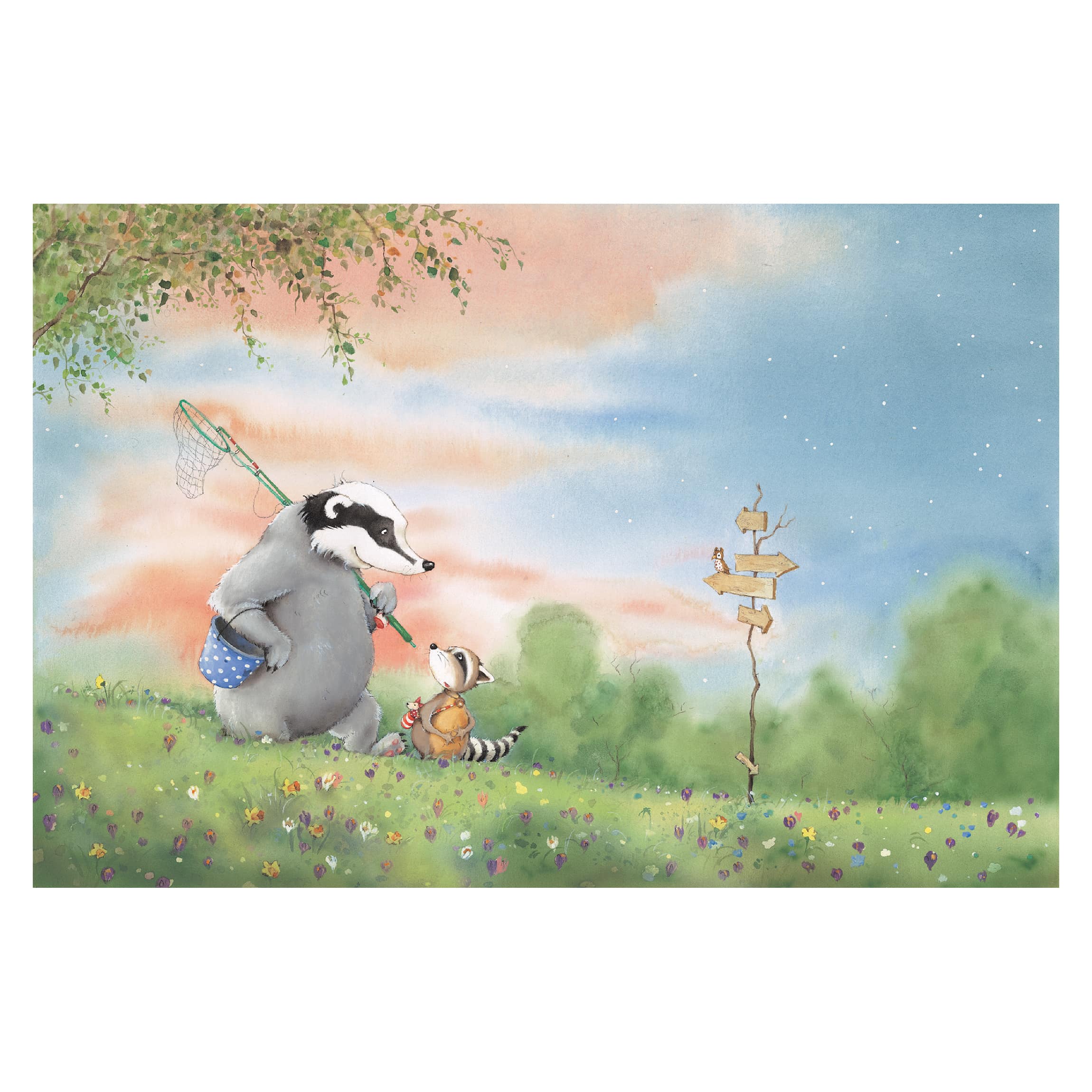 Papel pintado fotomural acuarela bosque ilustración animales 129 - habitación infantil niño niña bebé - tnt 480 x 320 cm smart