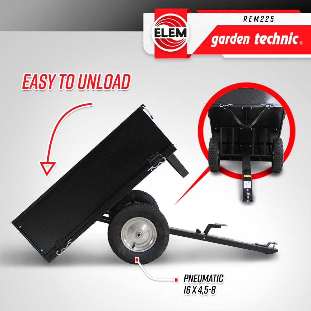 Remorque pour tracteur tondeuse avec benne basculante - charge max 225kg. - 3